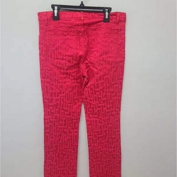 Theory Jeans Straight‎ Leg Geometric Red Denim Size 6 - Image 10
