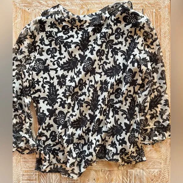 🖤ECI New York Women’s 100% Silk Ruffle Blouse Beaded & Black Tank Layer🖤 ~large - Image 4