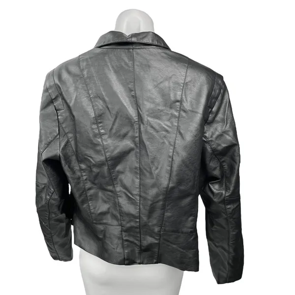 City Chic Women's Black Faux Leather Vegan Full Zip Biker Moto Coat Jacket Sz S - Image 2