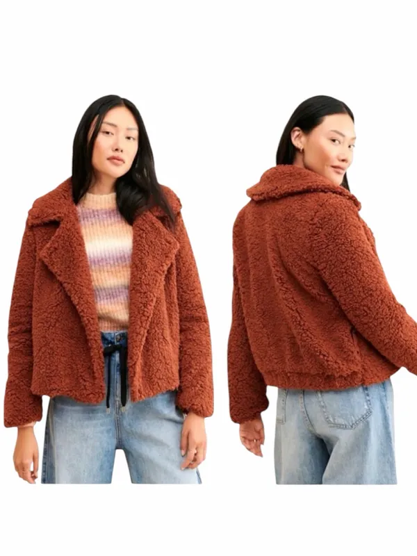 BB Dakota Coat Women Small Brown Sherpa Fuzzy Teddy As‎ She Goes Jacket NWOT - Image 2