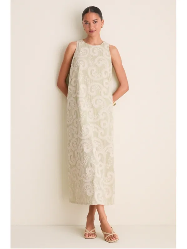 Tuckernuck Celadon Scroll Embroidered Bows Portia Dress Date Night Resort Beach - Image 3