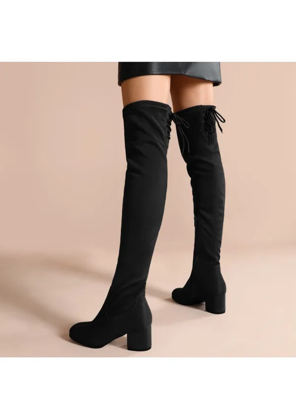 Dream Paris Black Laurence Chunky Sole Thigh High Faux Suede Boots 7.5 - Image 3