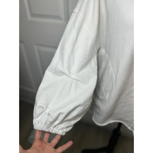 Free People White Hooded‎ Balloon Sleeve Sweatshirt Hoodie Oversized XS Pockets - Image 2