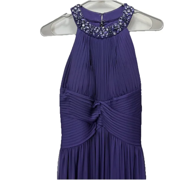 Alex Evenings Purple Beaded Sleeveless‎ Chiffon Halter Gown Size 8 Shawl - Image 5