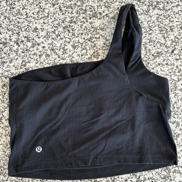 LULULEMON Ribbed Nulu Asymmetrical Yoga Tank Top in Black Sz. 10 - Image 8