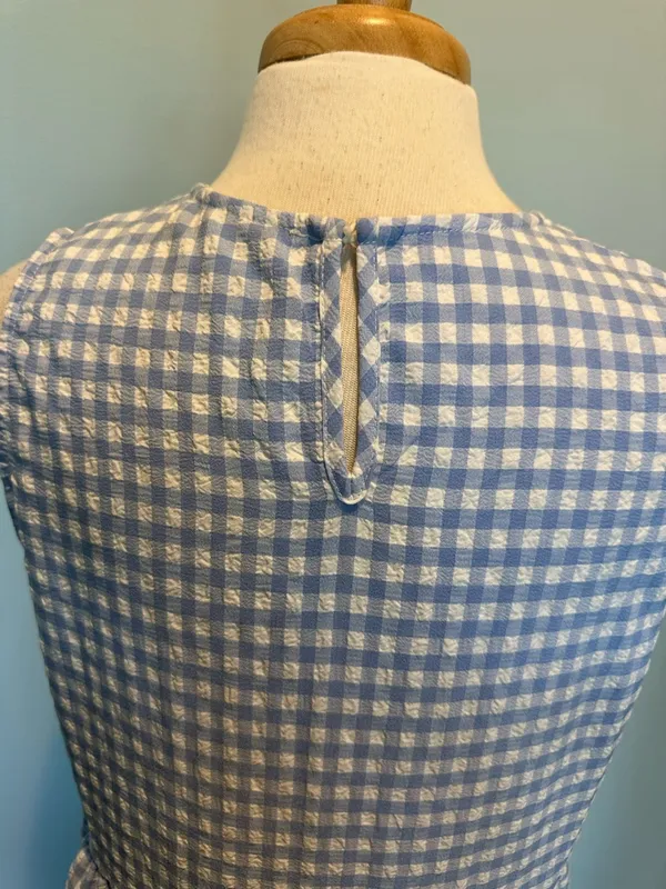 En Saison Blue/White Gingham Check Seersucker Tiered Maxi Dress size Large - Image 7