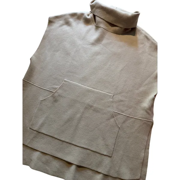 Kerisma Oversized Sweater Vest Cream Angora Blend Mock Neck Pocket S/M - Image 6