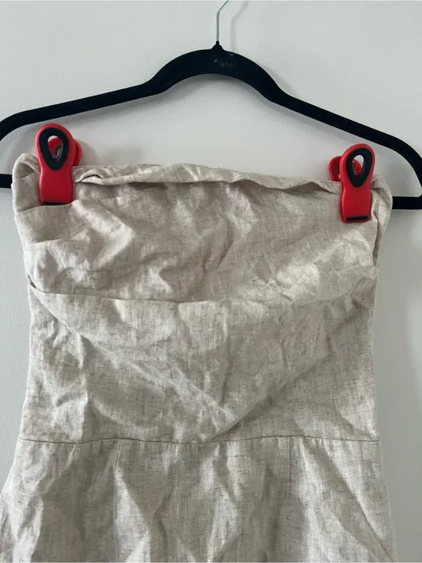 SNDYS Beige Linen Cotton Strapless Mini Dress XS Coastal Resort Euro Summer - Image 2