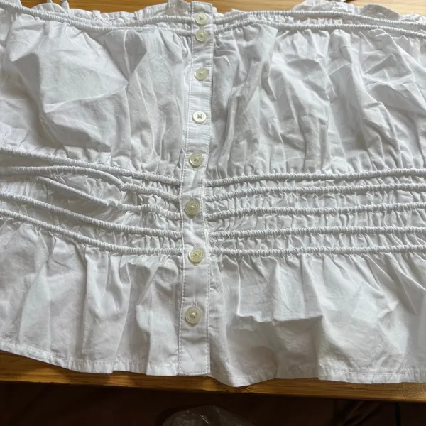 Madewell Large White Smocked Button Front Crop Top Adjustable Straps Cotton - Image 3