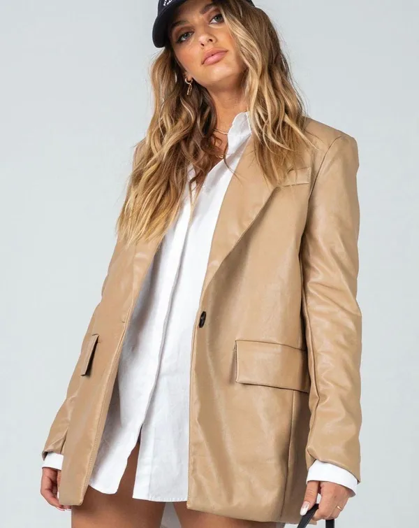 Princess Polly Jocelyn Beige Leather Blazer - Image 2