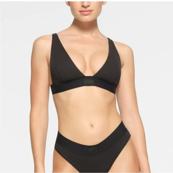 Skims Women's Soot Cotton Rib‎ Plunge Adjustable Bralette Size L NWT - Image 2