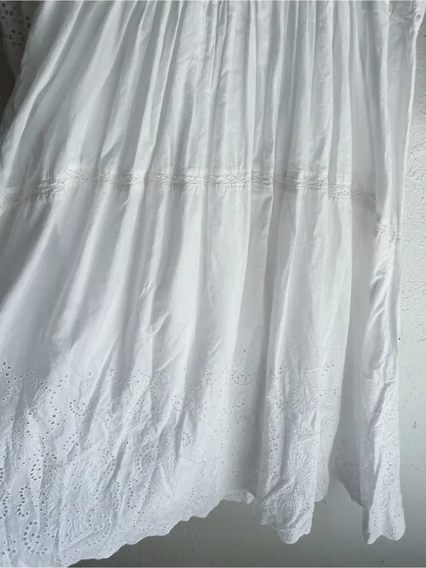 Zara White Eyelet Embroidered Boho Romantic Maxi Dress XS Cottagecore - Image 5