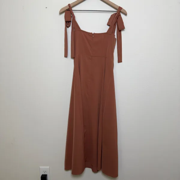 Cider Women Corset Midi Dress XS Brown Tie Shoulder‎ Ruched Sweetheart Feminine - Image 6