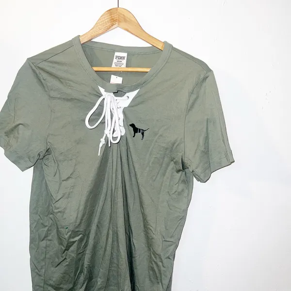 PINK Victoria’s Secret green tie front short sleeve shirt - Image 2