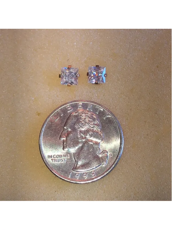 Gold Plated Sterling Silver L 925 Princess Cut Dainty Stud Earrings - Image 7