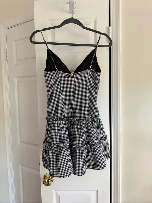 Lucy in the Sky Black White Gingham Tiered Mini Dress Size Small - Image 9