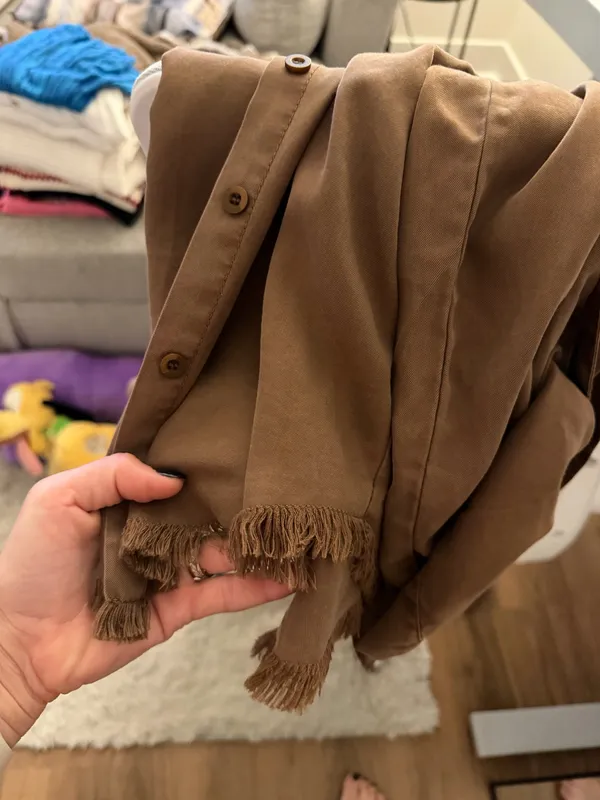 Brown Frayed Button Up Top - Image 2