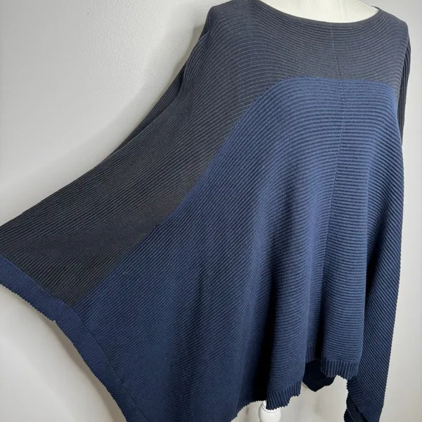 Lululemon It All Lines Up Poncho Sweater OS Navy Black Ribbed Knit Travel‎ Cozy - Image 6