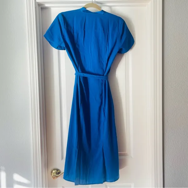 Dana Buchman Blue Button Down Tie Waist Midi Shirtdress - Image 2