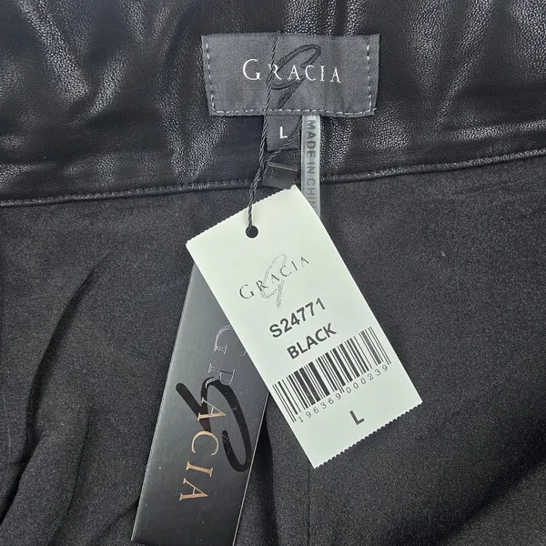 GRACIA‎ NWT Faux Leather Wrap Midi Skirt Black Tie Waist Pencil Skirt Size Large - Image 5