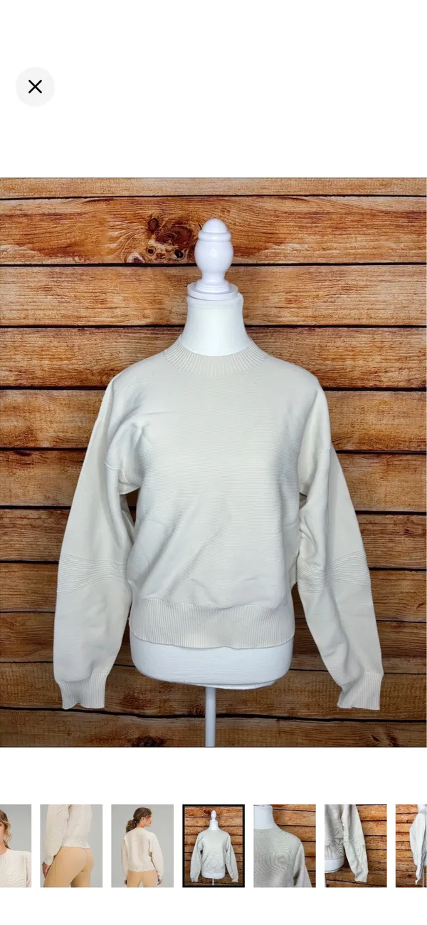 Lululemon All Around Crewneck Sweater White Opal Like New Size 8. Size tag missing- use measurements. Stretchy structured material. See pics for more info. Style W3ERJS 19.5-20.5” bust - Image 4