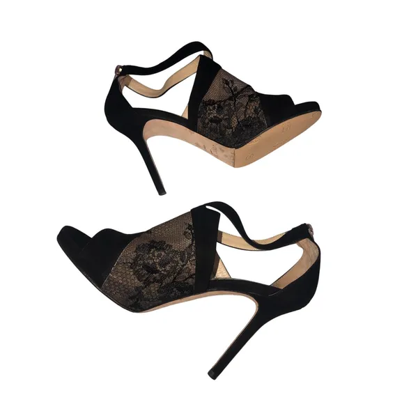 Jimmy Choo Vantage Black Suede Lace Glove Sandals EU 39 Stiletto Romantic Goth - Image 4