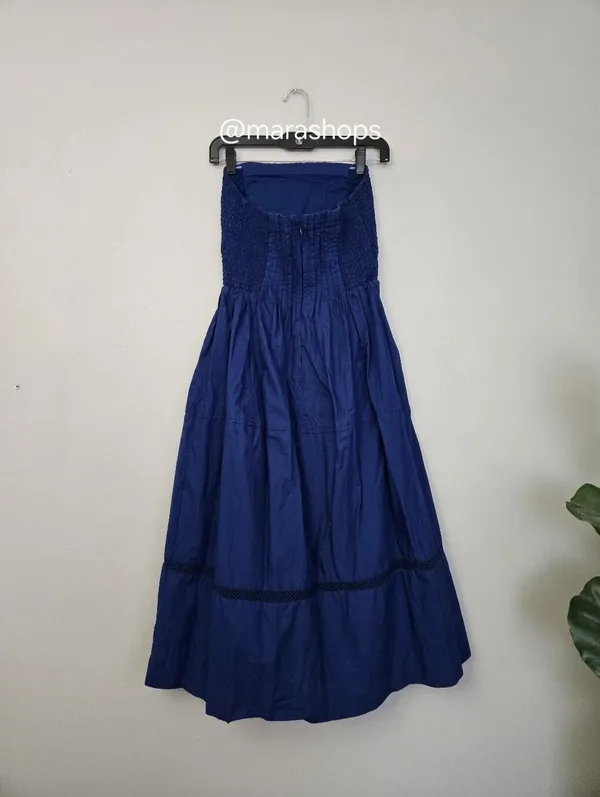 By Anthropologie Cotton Poplin Strapless Midi Dress Blue - Image 8
