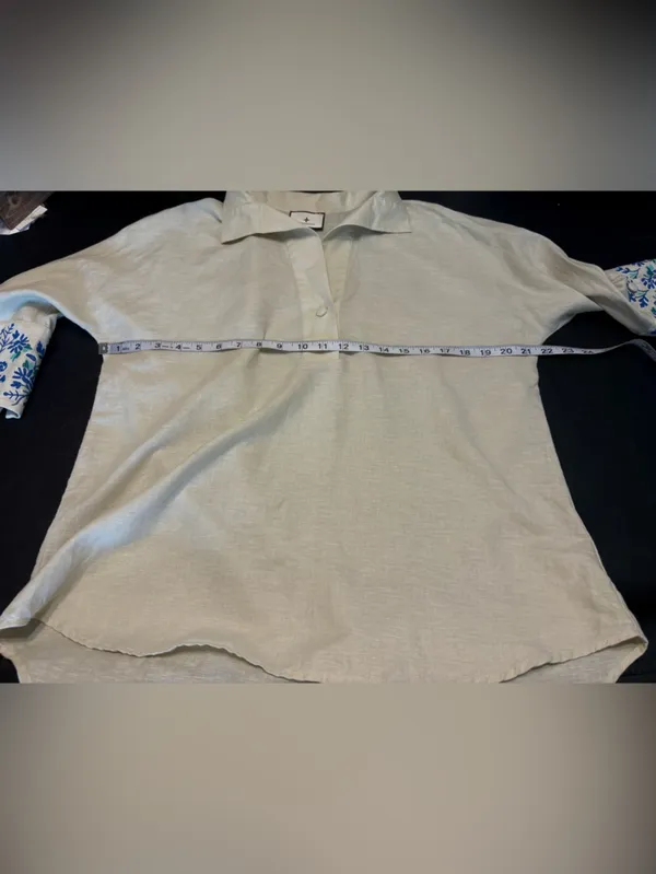 Tuckernuck Tan Floral Cuff Cotton Linen Willow Blouse size XS - Image 11
