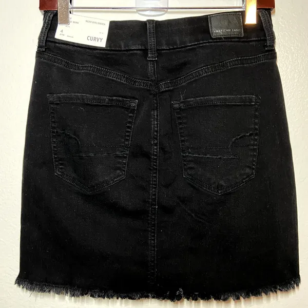 American Eagle Curvy Hi-Rise Mini Skirt Next Level Stretch Distressed Black 4 - Image 8