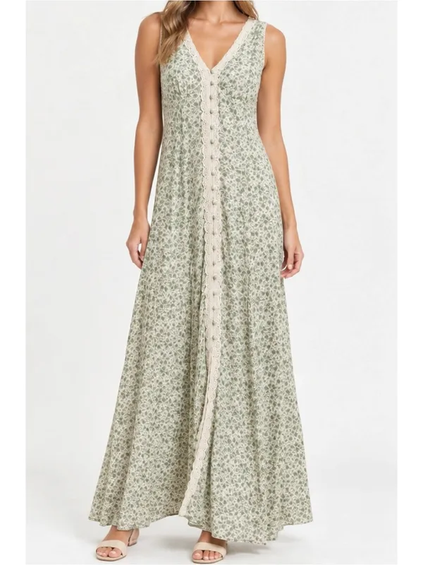 ZOCO. Honey Floral Maxi Dress, Ditsy Green, Small - Image 3