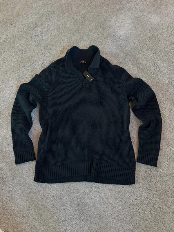 Express Black Waffle Knit Collared Sweater Size L NWT - Image 2