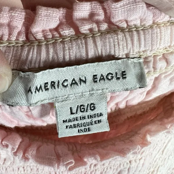 American Eagle Womens Pink‎ Tie Dye Smocked Ruffle Cotton Long Sleeve Dress L - Image 4