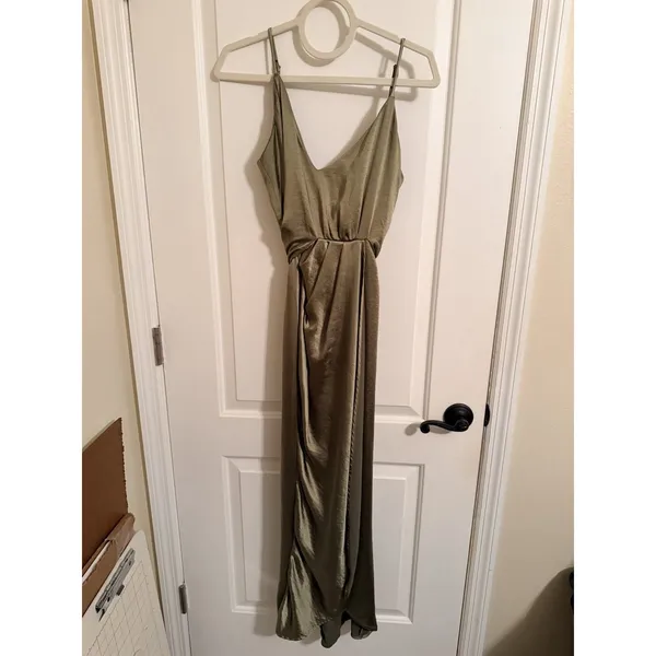 Billy J‎ Yasmeen Tie Front Maxi Dress Size 12 Olive Green - Image 4