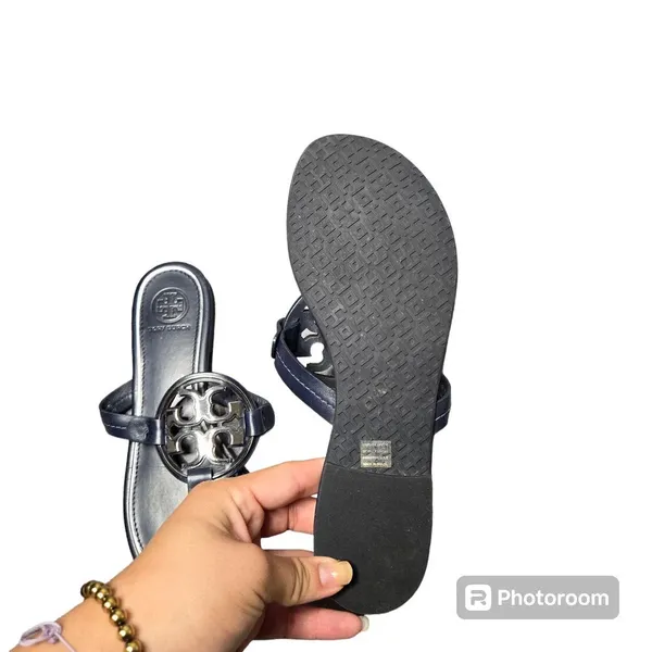 Tory Burch Miller‎ Perfect Navy/ Silver Sandals Size: 6 - Image 5