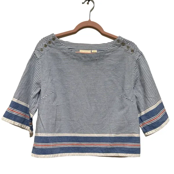 Anthropologie MAEVE NAUTICAL SULLIVAN BLUE WHITE STRIPED BOXY OVERSIZED TOP S - Image 3