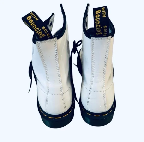 Dr Martens White Leather Combat Moto Boots Lace Up Smooth 8 Docs Smooth - Image 3