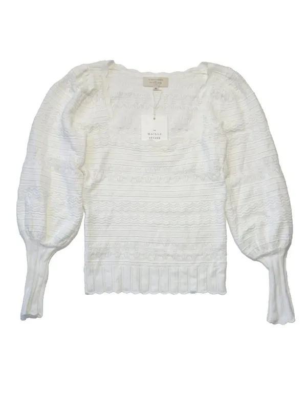 Sézane NWT La Maille Ronnie in Ecru Textured Pointelle Knit Sweater Top XS - Image 5