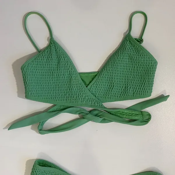 Hollister Sage Green Textured Triangle‎ Wrap Bikini Set S Top XS Cheeky Bottoms - Image 4