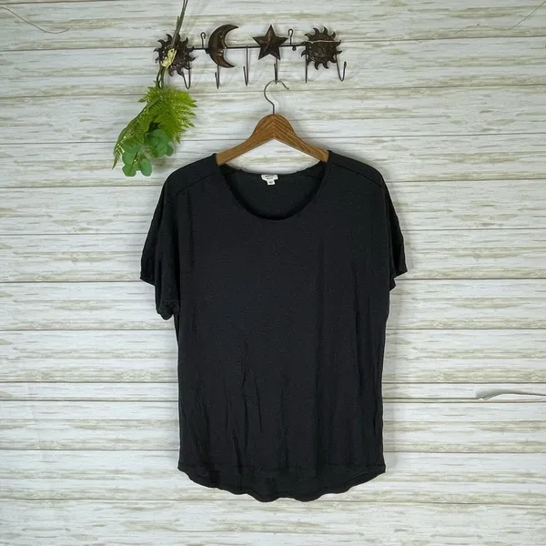 Aritzia Wilfred Dark Charcoal Slouchy Raw Hem Tee - Image 3