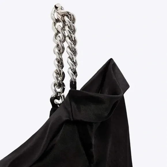 NWT Zara Woman Satin Effect Asymmetric Chain Top Black Top Size M Blogger Fave - Image 8