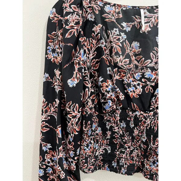 Free People Santiago‎ Floral Print Puff Sleeve Crop Blouse Boho Top XS - Image 10