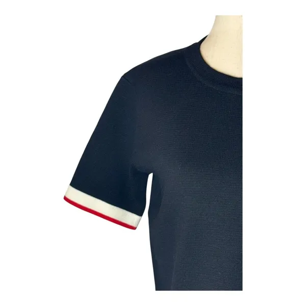 Zara Sweater Women Small Black Knit Crew‎ Neck Striped Trim Top Nautical Preppy - Image 6