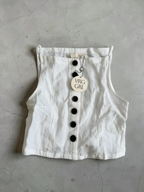 VRG GRL White Linen Button Tank Top Size 10 NEW NWT - Image 2