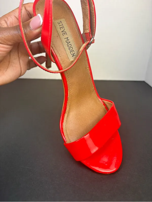 Steve Madden Red Patent Stiletto Ankle-Strap Sandals - Image 9