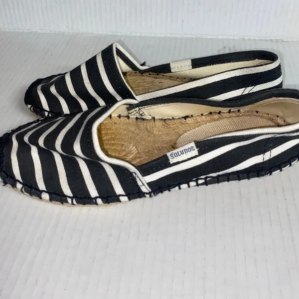 Soludos Black & White Striped Slip-On Flat Espadrilles Women's Size 5 - Image 5