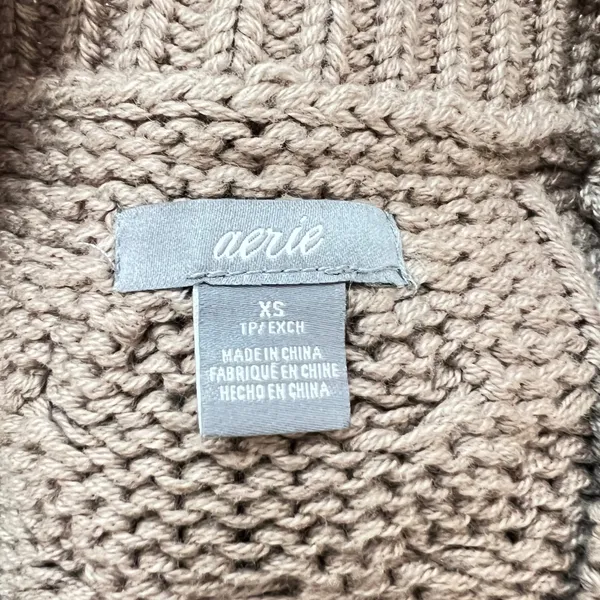 1272 | Aerie Cable Knit Chunky Pullover Cottagecore‎ Boho Sweater Tan Womens XS - Image 5
