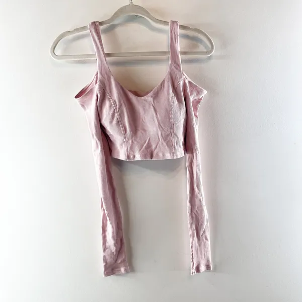 Alo Yoga Ribbed Cropped Butterfly Long Sleeve Tee Ballet Pink Small - Image 5