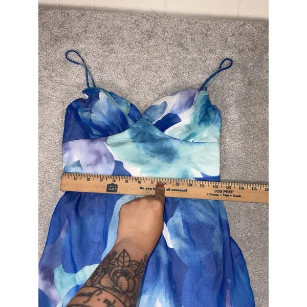 Here‎ Comes The Sun Sunni Low Back Midi Dress Floral Blue Xs Fit & Flare - Image 7