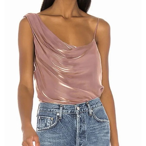 Free People Women's One Shoulder Satin Cowl Neck Top Dusty Mauve NWT - Image 9