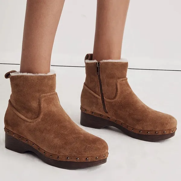 NIB MADEWELL The Marceline Clog Boot in Shearling Toffee Size 5.5 - Image 9